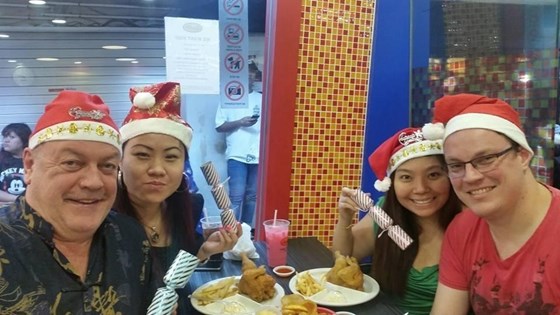 Xmas celebration at a fried chicken joint in Singapore