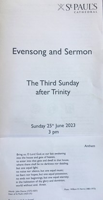 My brother Andy a regular at St Paul’s Cathedral Evensong, lit a candle in memory of Len in my behalf, at the service on Sunday 25 June.  The Anthem seemed apt in remembering the departed.