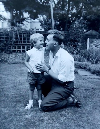 linda and dad in garden 1960 s