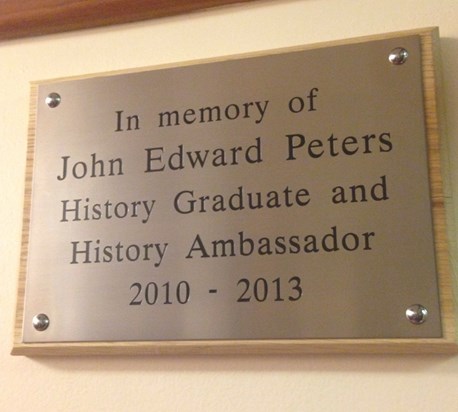 John's plaque in the History department at the University of Birmingham