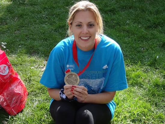 Rebecca Metcalfe after her London Marathon run for Epilepsy Action.
