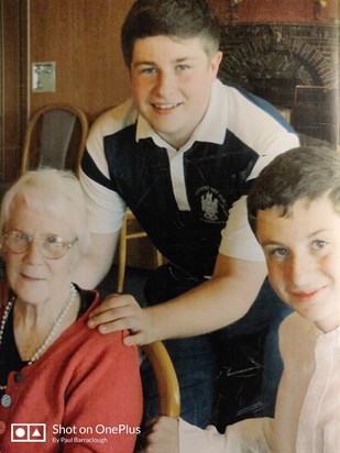 Doreen with her much loved grandchildren James and Tom.