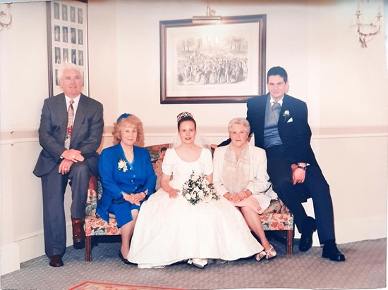 My wedding day with mum, her sister aunty Elsie and uncle Billy, and my hubby