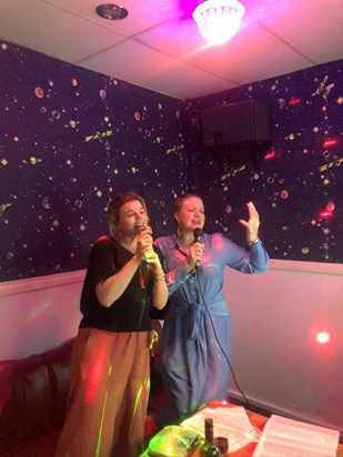 Em and Pip at karaoke 🎤 