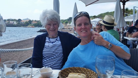 Mum and me, lunch on the beach at Agay