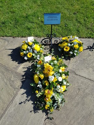 Flowers from Mum, Matthew and me at the funeral