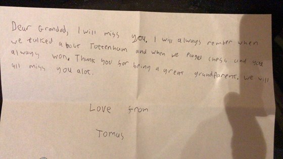 Tomas's letter to his grandad