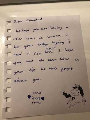 Grace's letter to her grandad
