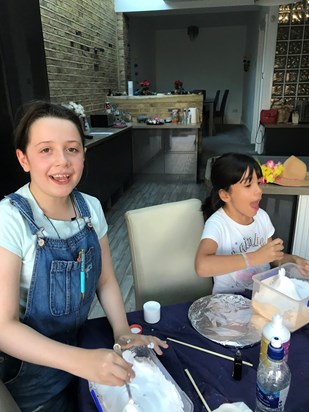 Safi and Katey making slime 