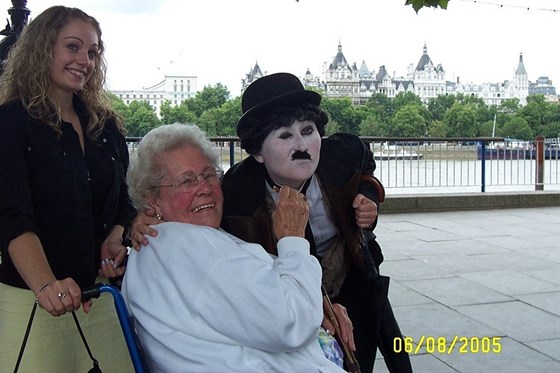 2005 - celebrating her 80th birthday, with Rebecca & Mr Chaplin