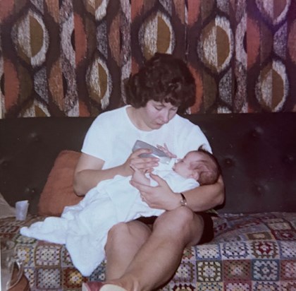 Baby Viv on the bottle with mum