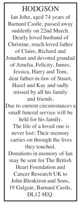 Obituary Teesdale Mercury 01/04 20