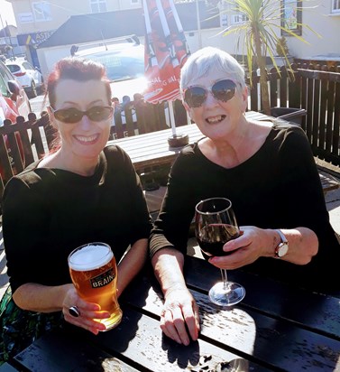 A sunny and happy day in Killay, 2019.  Mum, Janet (and Pete behind the camera.)    