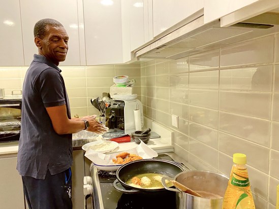 Maurice making his yearly legendary Caribbean Christmas breakfast! Dec 2019