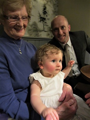 With Great Granddaughter Madelynne at her Christening, and Grandson Paul 2014