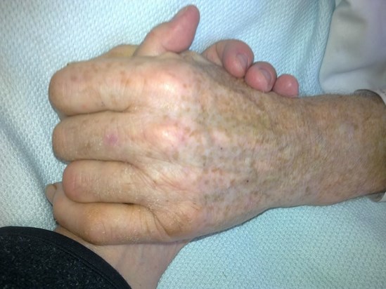 Edward and Leah holding hands at hospital Christmas 2011
