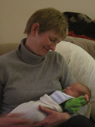 Evan meeting his Great Auntie Angie - January 2012