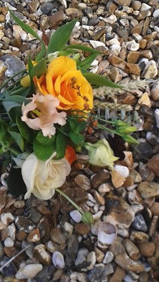 Chris, flowers on Southsea beach for you 11 November 2015, 1 year since you left us xx