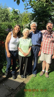 Liz, Mary, Norman and Adrian in the garden at 215 - 8th August 2015