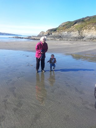 Mary with her great grandson Rufus, Newport Beach, Pembrokeshire 14.10.2015