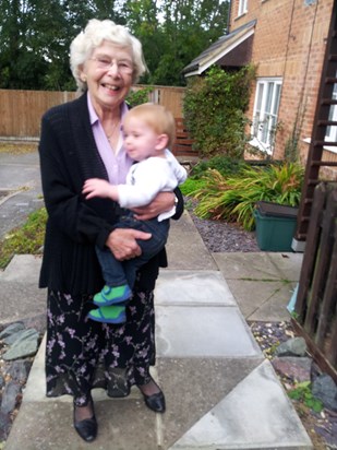 Mary with her great grandson Rufus on his first birthday 20.10.2015