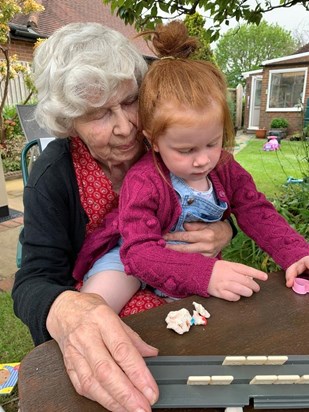 Grandma and Rayna playing Rumikub   July 2021