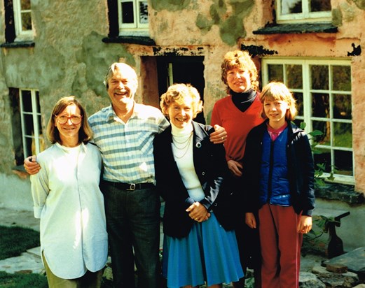 Frances, Norman, Mary, Alison and Sarah outside Frances's home, Newport, Pembs. 1987