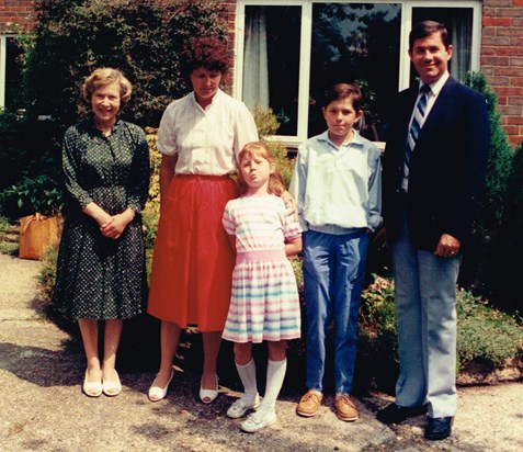 Mary with the Hansen family from Norway on a visit to Chesham circa 1989