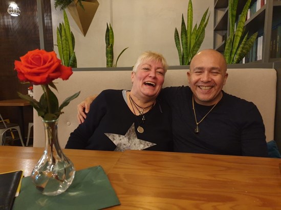 Warsaw - dinner with her spiritual teacher Arnand (to whom we are eternally grateful for the extra year he helped her to live) 