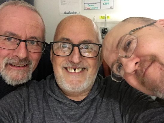 Peter's selfie with his Buddhist brothers Rich and Nigel, 11 days before he left us, still smiling.