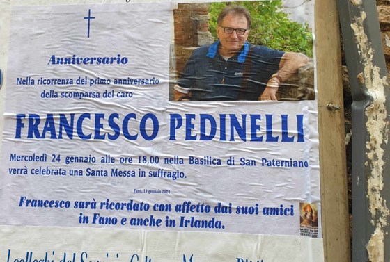 The Poster for your first anniversary in Fano today reminding people of your Mass on 24 January 2024.