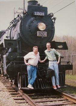 Sid and Andy aboard the Wakefield Steam Train (late 80s -- probably 1987)