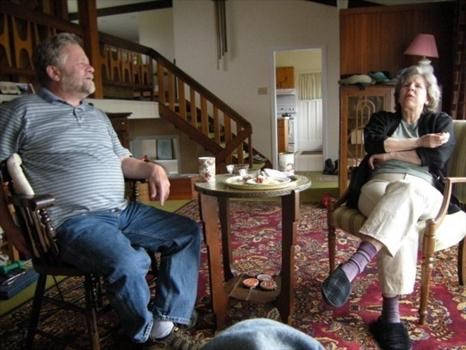 Sid having tea with Jeanette in her home, Spring 2009