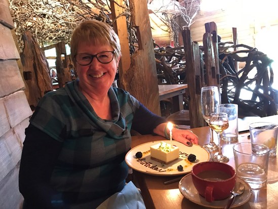 Celebrating her 70th Birthday at the Treehouse in Alnwick.