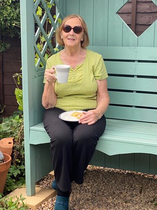 Tea and cake at the top of the garden.  July 2021