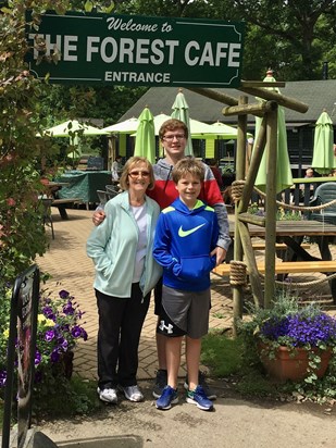 Cafe at Salcey Forest, visited many times.  Barbara with grandsons Oliver and Ryan