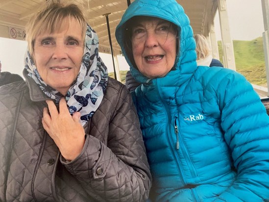 Mum and Pauline on a wet & windy day!