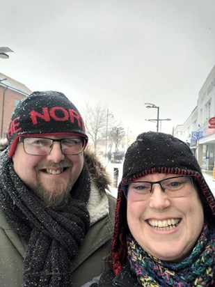 Enjoying the snow on Claire's birthday