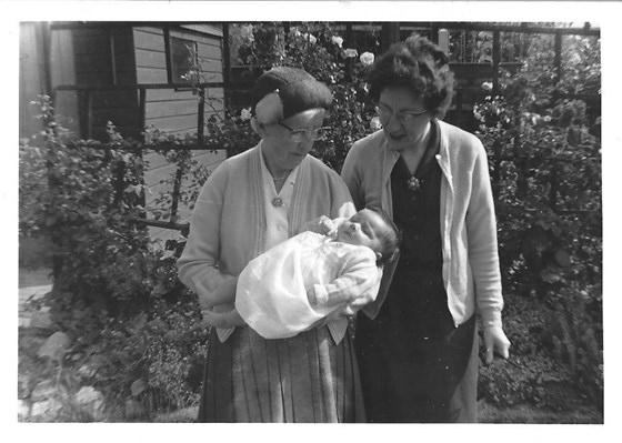 Three generations (Grandma Mitchell, Joan, Mary), June 1965