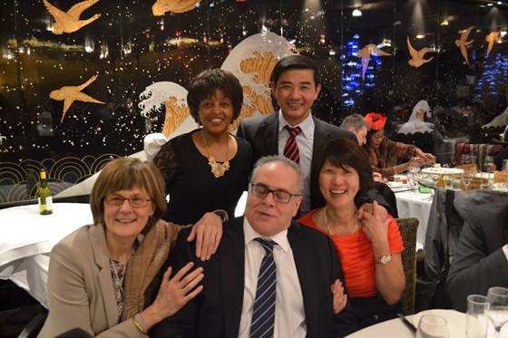 IMO MED Christmas dinner (Dec 2013) in one of Janet's favourite Chinese restaurants - front: Janet, MED Director Stefan Micallef, and Aline - back: Tersit and Dachang