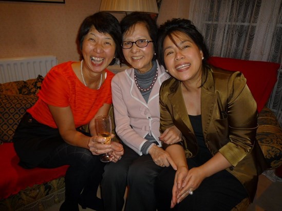 Celebrating Linda’s MBE. Janet, Linda, Suyi 