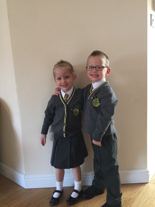 Great-grand twins off to school