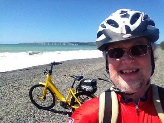 A hired bike beside the sea.