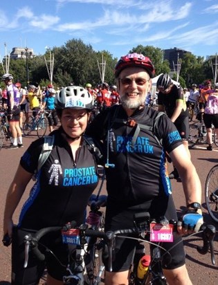 John and Louise riding the Pru 100 for Prostate Cancer UK.