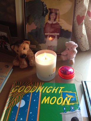 Missing you Stacey, hope you can feel the warmth of the candle and hear us reading you to sleep