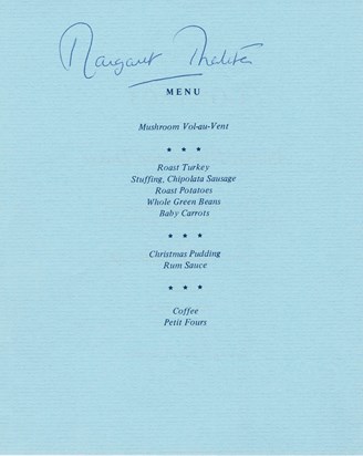 Margaret Thatcher menu