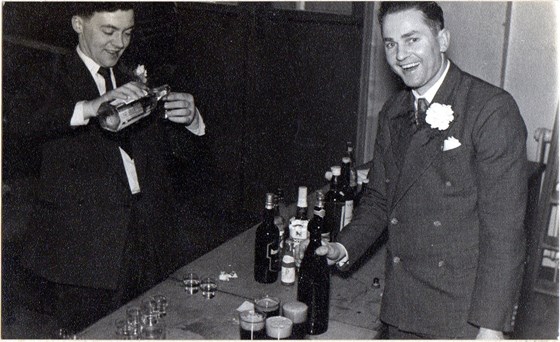 Roy and my Dad (Bill) enjoying a drink at the wedding of Uncle John and Auntie Mavis.  