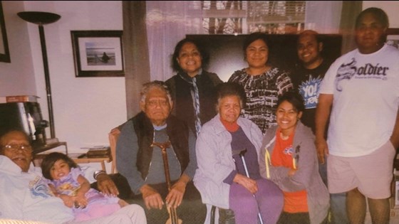 LR: Uncle Hubert and his granddaughter, Uncle Takeo, Aunty Imechei, Nakia. Back 