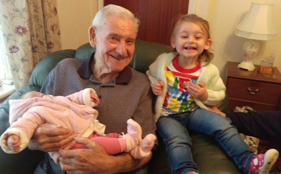 Dad with his two youngest great grandchildren Emma and Chloe