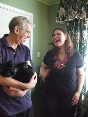 Dad, me, and his lovely cat, Domino